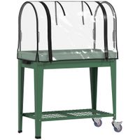 outsunny huerto urbano elevado con invernadero con ruedas y estante inferior para cultivo plantas 80x40x120 cm verde   aosom espana