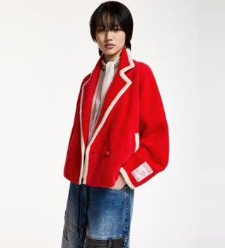 Essentiel Antwerp para mujer. KUGAR Cárdigan con ribetes en contraste rojo (S), Casual, Poliamida