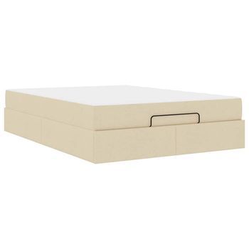Estructura De Cama Con Colchón Crema 140 X 190 Cm Tela