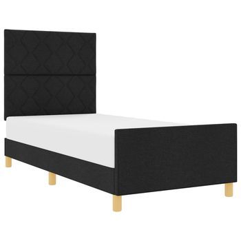 Cama Individual | Cama Para Adulto | Estructura De Cama Con Cabecera Negro 100 X 200 Cm Tela