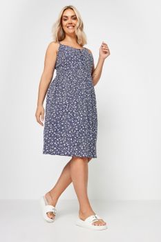 Yours Vestido Azul Marino De Tirantes Con Flores, Mujer Curvy Y Tallas Grandes, Yours