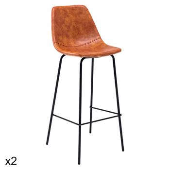 2 taburetes de bar vintage 75cm en polipiel naranja