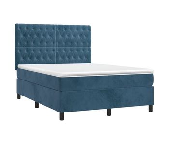 Cama box spring colchón y led terciopelo azul oscuro 140x200 cm diseño de botones