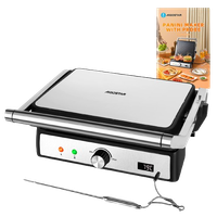 aigostar max pro - grill parrilla electrica panini tostadora sandwichera con sonda de alimentos placas antiadherentes extraibles 2000w control automatico de temperatura apertura plana de 180