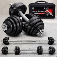 juego de pesas de hierro fundido de 30 kg con barra de union y maletin de transporte 30kg