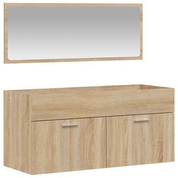 Armario De Baño | Mueble Baño Con Espejo Madera De Ingeniería Roble Sonoma