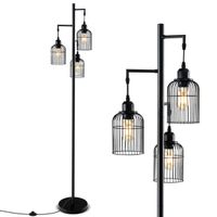 costway lampara de pie moderna industrial de 169 cm con pantalla de 3 jaulas interruptor de piso base alta para oficina dormitorio estudio negro
