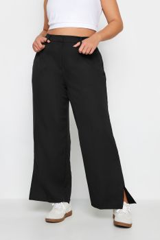 Pantalón Ancho Negro Con Abertura En Bajo, Mujer Curvy Y Tallas Grandes, Yours