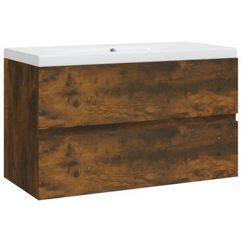 Mueble De Baño | Armario De Baño Con Lavabo Madera Contrachapada Roble Ahumado