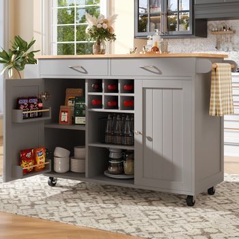 Isla De Cocina Moderna - Gris - Mdf Y Metal - 102x45x92 Cm