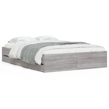 Cama Con Cajones Madera De Ingeniería Gris Sonoma 135x190 Cm Vidaxl