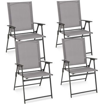 4 Sillas Terraza Exterior Sillas De Jardín Plegables Costway 62 X 58 X 89 Cm Carga 150kg Gris