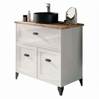 Mueble De Baño Siena Blanco Soft Y Roble Cambrian (con Lavabo Cerámico)