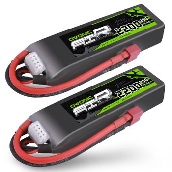 Batería Lipo OVONIC 3S 25C 2200mAh 11.1V con Conector T para Avión RC, Helicóptero, Quadcopter, Coche RC, Camión, Barco, Paquete de 2