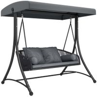 outsunny columpio hollywood de ratan 2 plazas con toldo ajustable cojin suave armazon en a gris oscuro