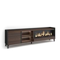 mueble tv television muebles de salon almacenaje 212x61x35 cm para tv hasta 80 chimenea electrica xxl diseno industrial led estilo moderno roble oscuro y negro