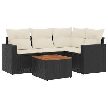 Set De Muebles De Jardín 5 Uds | Mesa Y Sillas Y Cojines Ratán Sintético Negro