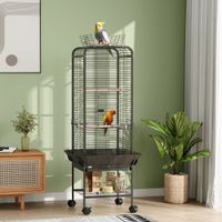 pawhut jaula para pajaros con ruedas estante 625x625x146 cm gris oscuro