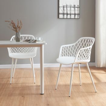 Juego De 2 Sillas De Comedor Kangasniemi Con Reposabrazos Plástico Y Metal 80 X 56 X 52 Cm - Blanco [en.casa]