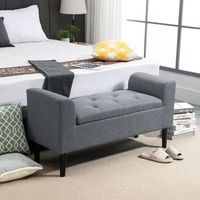 banco pie de cama de espuma lino madera homcom 116x44x58 cm-gris