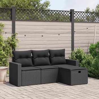 Conjunto De Sofás Jardín 4 Uds | Mueble Jardin Mesa Y Sillas Con Cojines Ratán Sintético Negro Cfw487293