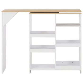 Mesa Alta De Bar | Mesa De Bistró Con Estante Móvil Blanca 138x39x110 Cm