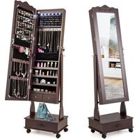 organizador de joyerias con luces led y cerradura costway 45 x 35 x 157 cm marron