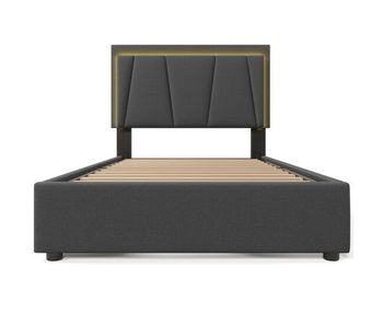 Cama tapizada 90x200cm en lino - con 2 cajones + led + somier - gris