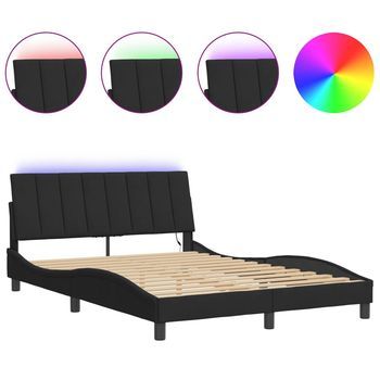 Estructura De Cama Con Luces Led Terciopelo Negro 140x190 Cm