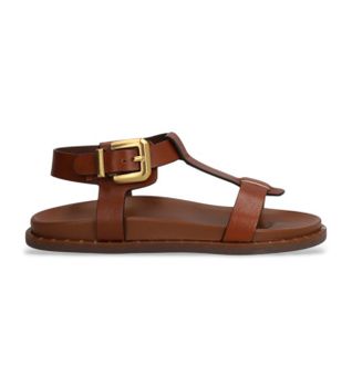 Alpe para mujer. 557617 Sandalias de piel Isabella marrón (40), Plano, Hebilla, Casual