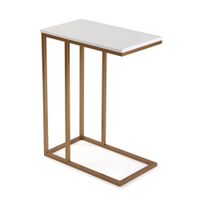 mesa auxiliar en aglomerado efecto madera y metal dorado y blanco