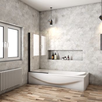 Mampara De Bañera Perfil Negro Mate 1 Hoja Rectangular 80x140cm Aica