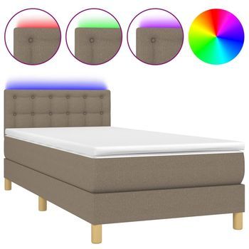 Cama Box Spring Con Colchón Led Tela Gris Taupe 100x200 Cm Vidaxl