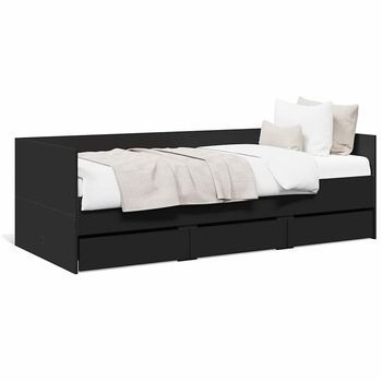 Sofá Cama Con Cajones Sin Colchón Negro 75x190 Cm Vidaxl