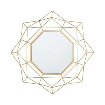 Espejo De Pared Dorado 60 Cm Redondo Art Deco Glamour Hollywood Con Marco Geométrico Hillion