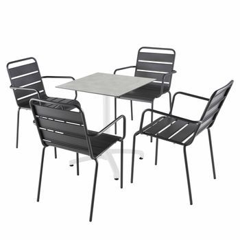 Mesa De 60x60 Cm En Laminado De Hormigón Gris Y 4 Sillas Gris, Opéra - Oviala