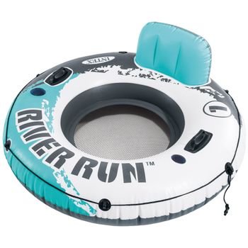 Flotador rueda hinchable River Run Ø135 cm INTEX, Rueda hinchable INTEX River Run roja y gris con malla en medio del flotador, incluye 2 porta bebidas, 2 asas de agarre resistentes, cuerda de agarre y