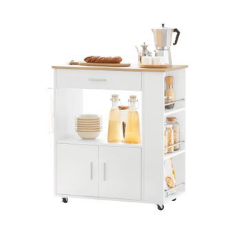 Carrito De Servicio Camarera Multiusos Mueble Con 3 Estantes Laterals 2 Puertas 1 Cajón Y 1 Porta Paños De Cocina Blanco 82 X 46 X 88 Cm Fkw113-wn Sobuy Es
