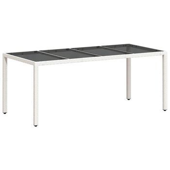 Mesa De Jardín | Mesa De Exterior Superficie De Vidrio Ratán Pe Blanco 190x90x75cm