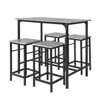 mesa alta de bar y 4 taburetes metal gris