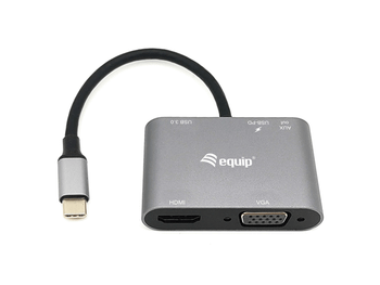 ADAPTADOR USB-C 5IN1 HDMI 4K VGA USB 3.0 TIPO A + USB-C CARGA 100W EQUIP 133483