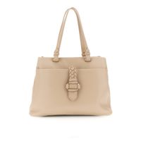 bolso shopping suave con bolsillo delantero y presilla trenzada de metal beige