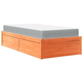 Cama Individual | Cama Para Adulto | Cama Con Colchón Madera Maciza De Pino Marrón Cera 100x200 Cm