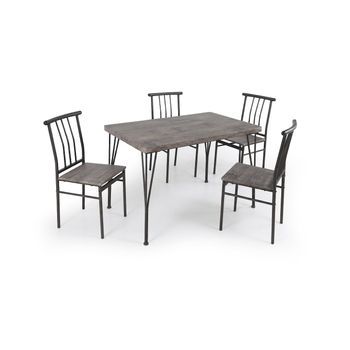 Conjunto De Mesa Y 4 Sillas, Efecto Madera Y Metal. Comedor O Cocina, 114cm, Marron