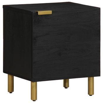 Mesita De Noche - Mueble De Dormitorio - Madera Maciza De Mango - Negro (40x33x46cm)