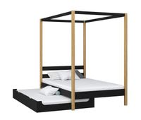cama individual de madera con dosel y cajon para colchon n01 negro  roble