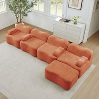 sofa modular en l de 4 plazas naranja terciopelo y modulos ajustables