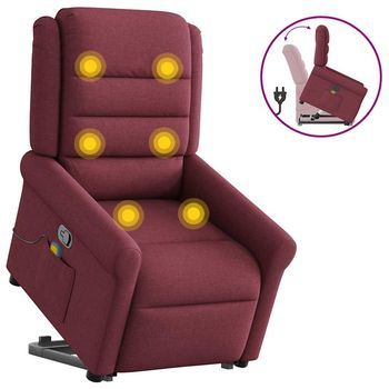 Sillón Reclinable De Masaje Elevable Tela Rojo Tinto Vidaxl