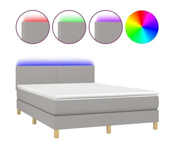 Cama box spring colchón y luces led tela gris claro 140x190 cm diseño plano