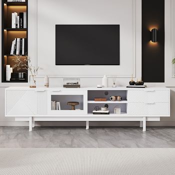 Sweiko Mueble Para Tv 200x40x50,5 Cm 2 Puertas 2 Cajones Gran Espacio De Almacenamiento Carga De 45 Kg Apto Para Pantallas De 80 Pulgadas Blanco